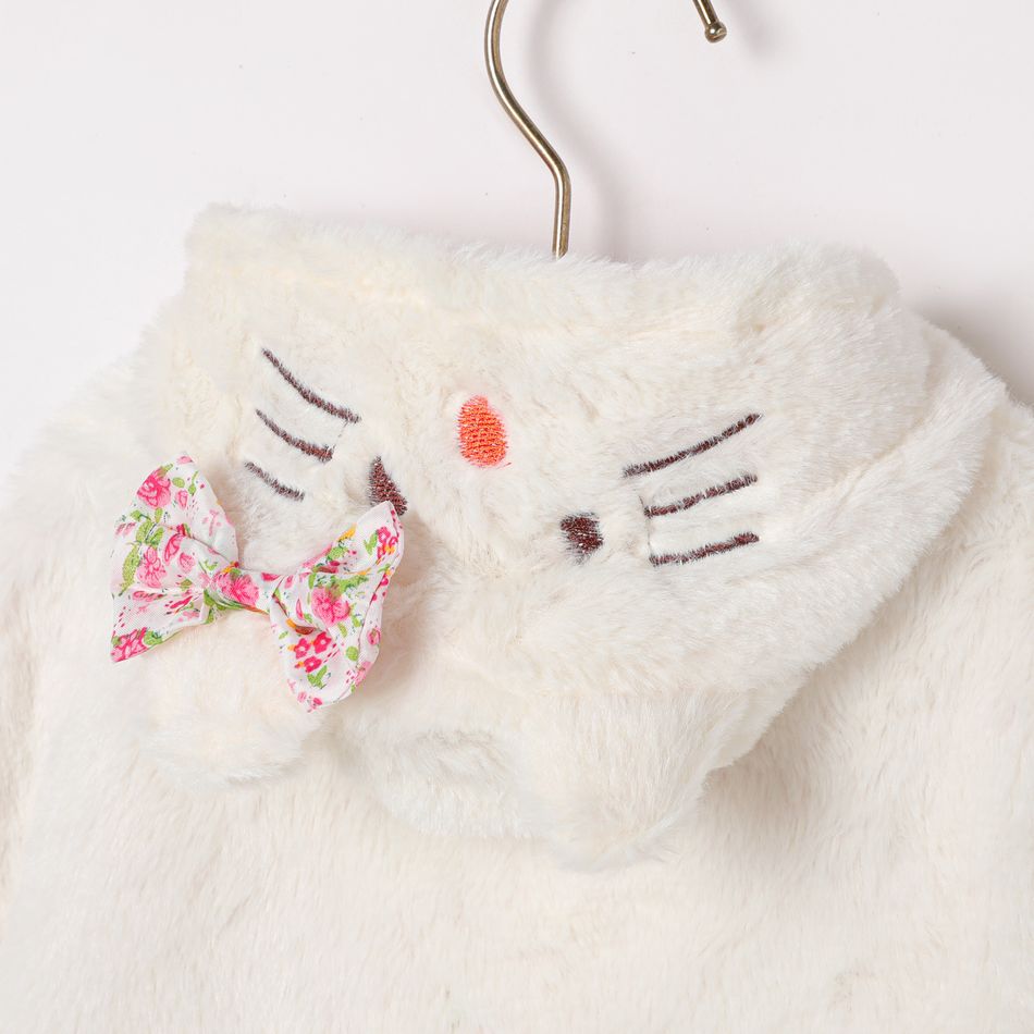 Baby Kitty Embroidery 3D Ear Hooded Fluffy Cloak Coat White big image 4