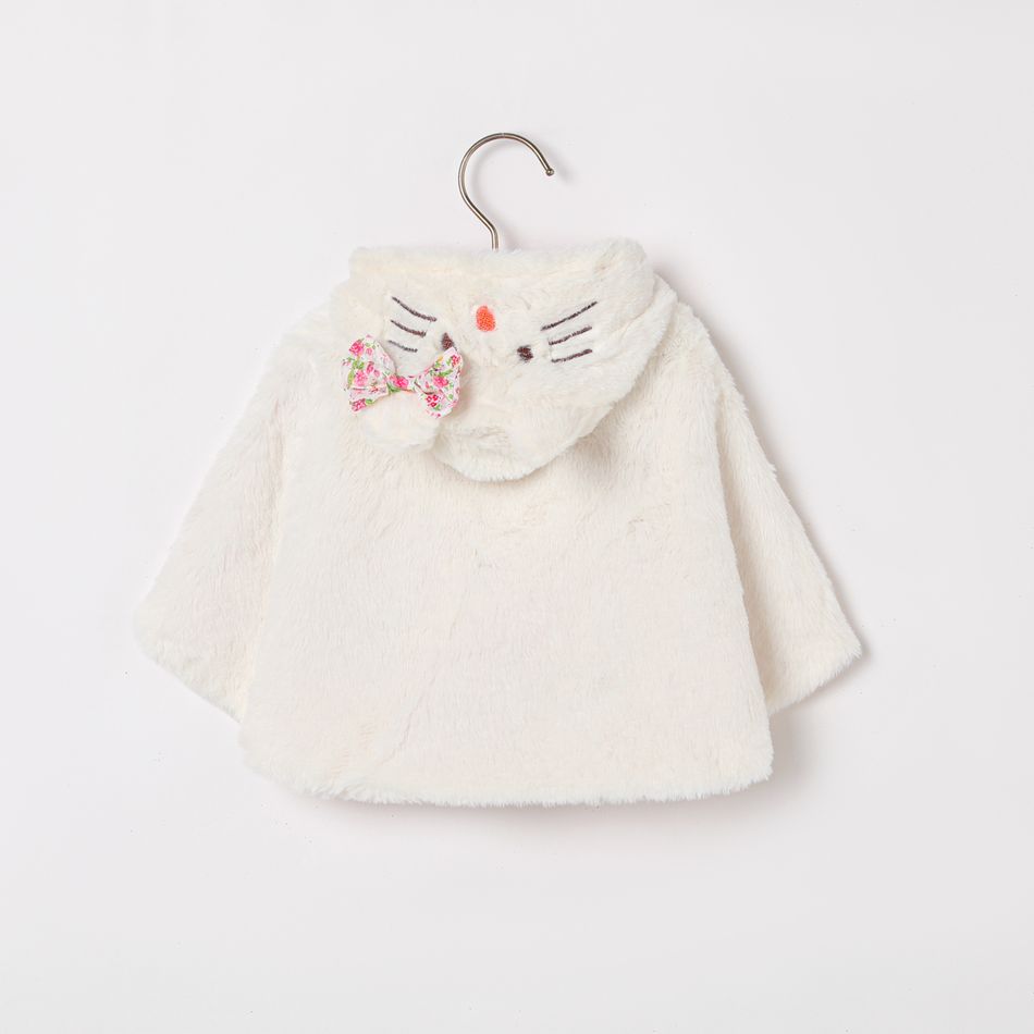 Baby Kitty Embroidery 3D Ear Hooded Fluffy Cloak Coat White big image 2