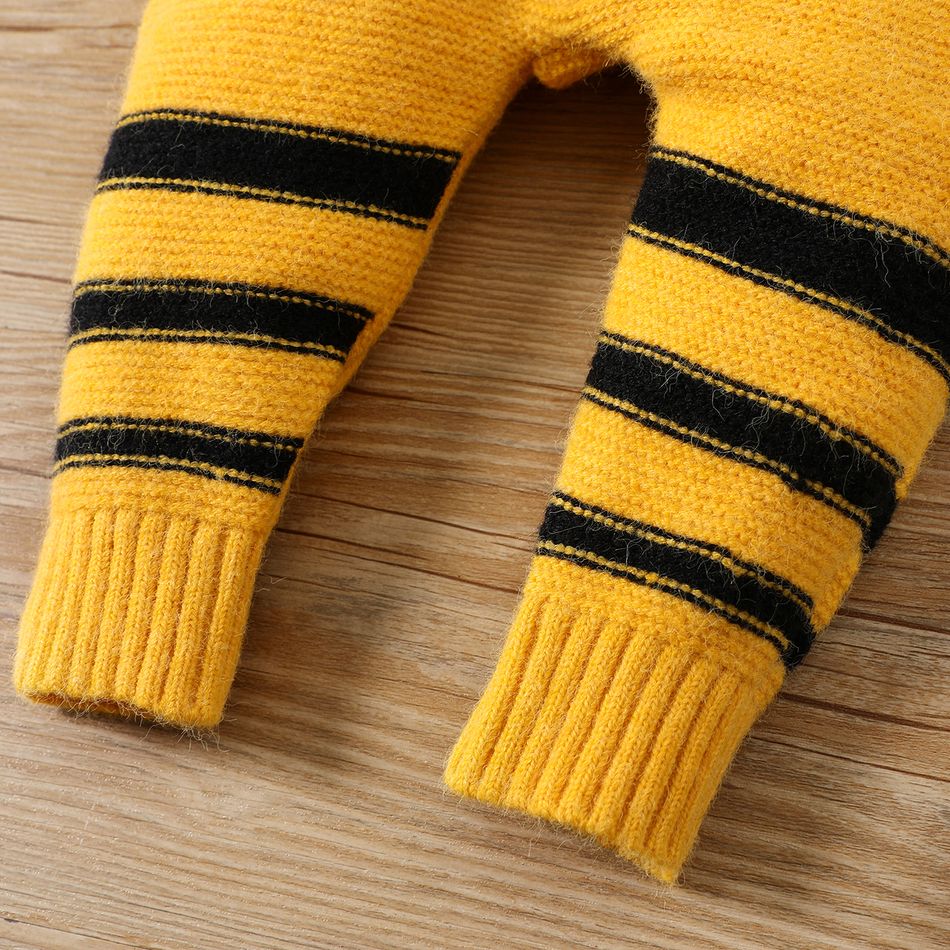 Baby Boy/Girl Tiger Design Knitted Long-sleeve Hooded Button Front Jumpsuit Yellow