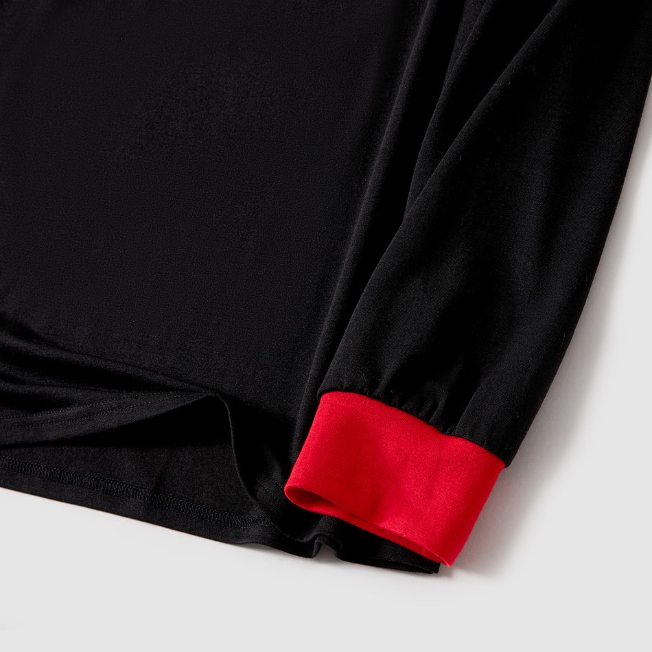 Christmas Family Matching Xmas Hat Print Black Long-sleeve Plaid Pajamas Sets (Flame Resistant) Black big image 11