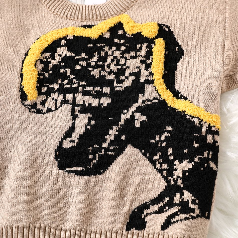 Toddler Boy Playful Dinosaur Pattern Knit Sweater Apricot big image 4