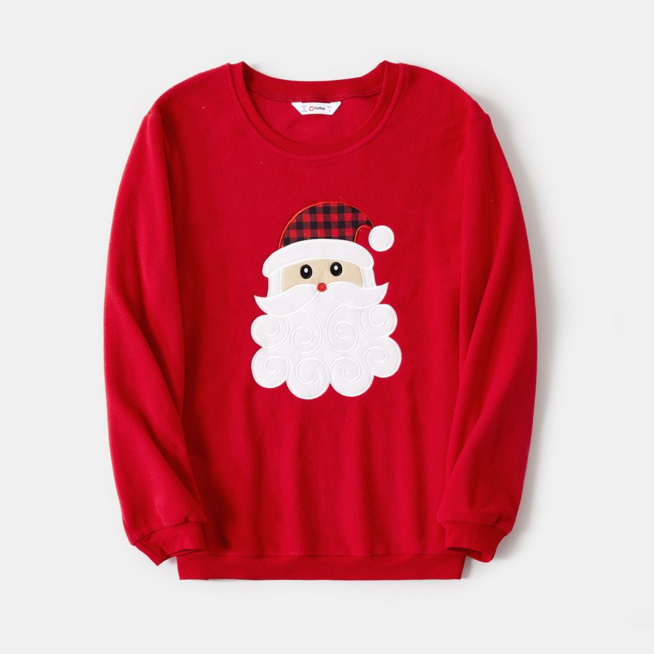 Christmas Santa Claus Embroidered Thickened Polar Fleece Long-sleeve Family Matching Sweatshirts Red big image 2