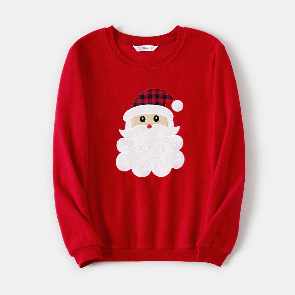 Christmas Santa Claus Embroidered Thickened Polar Fleece Long-sleeve Family Matching Sweatshirts Red big image 3