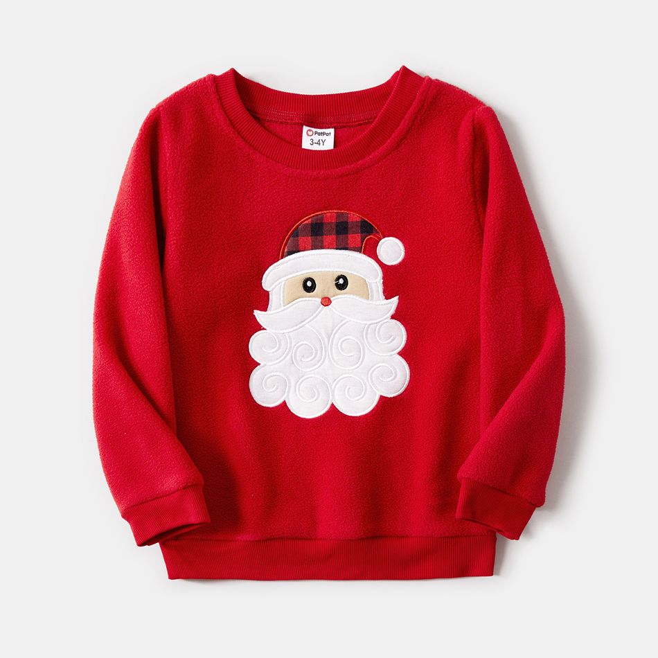 Christmas Santa Claus Embroidered Thickened Polar Fleece Long-sleeve Family Matching Sweatshirts Red big image 4