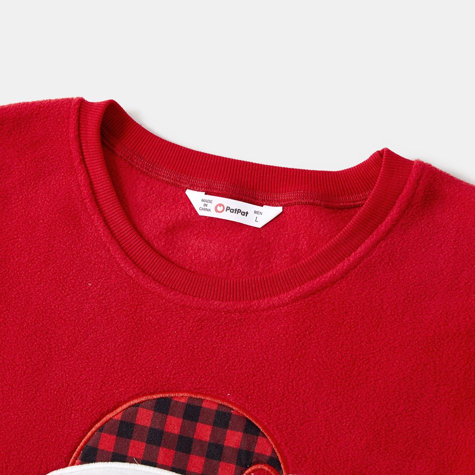 Christmas Santa Claus Embroidered Thickened Polar Fleece Long-sleeve Family Matching Sweatshirts Red big image 5