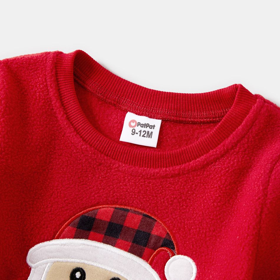 Christmas Santa Claus Embroidered Thickened Polar Fleece Long-sleeve Family Matching Sweatshirts Red big image 9