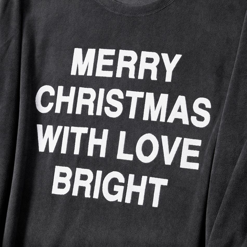 Christmas Family Matching Letter Print Dark Grey Long-sleeve Thickened Polar Fleece Pajamas Sets (Flame Resistant) Dark Grey big image 18