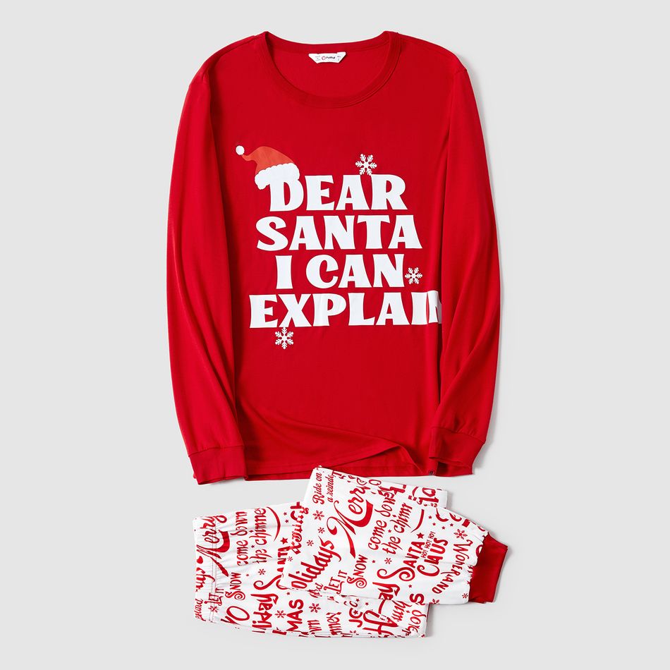 Christmas Family Matching Long-sleeve Letter Print Red Pajamas Sets (Flame Resistant) Red-2 big image 5