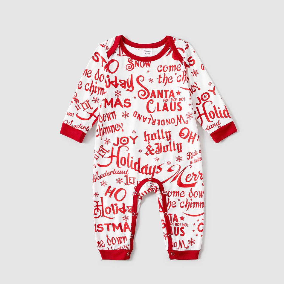 Christmas Family Matching Long-sleeve Letter Print Red Pajamas Sets (Flame Resistant) Red-2 big image 13