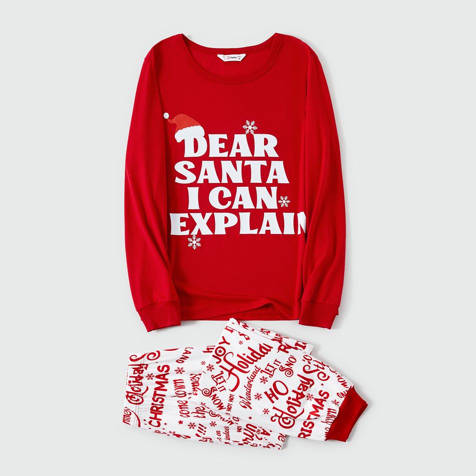 Christmas Family Matching Long-sleeve Letter Print Red Pajamas Sets (Flame Resistant) Red-2 big image 6