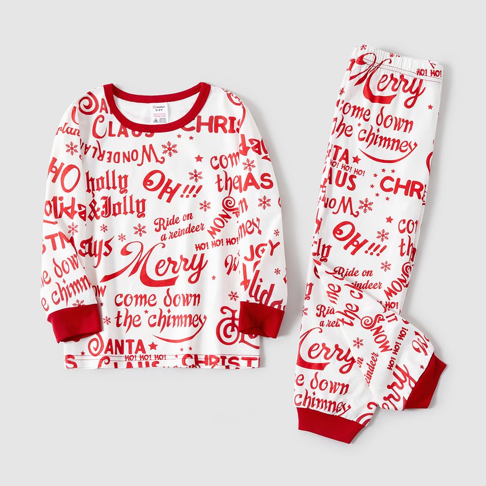 Christmas Family Matching Long-sleeve Letter Print Red Pajamas Sets (Flame Resistant) Red-2 big image 10