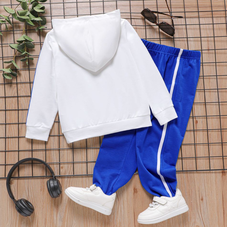 2pcs Kid Boy Tiger Print Hoodie Sweatshirt and Elasticized Pants Set Royal Blue