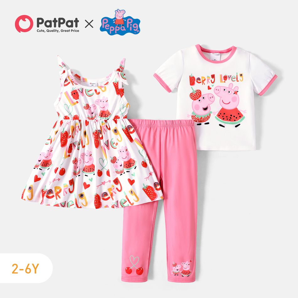 Peppa Pig Toddler Girl Short-sleeve Tee/Sleeveless Dress/Cherry Print Pink Pants White big image 2