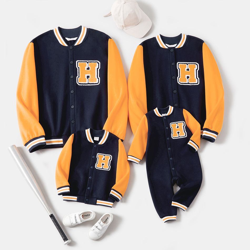 Family Matching Letter Embroidered Colorblock Long-sleeve Bomber Jackets ColorBlock big image 1