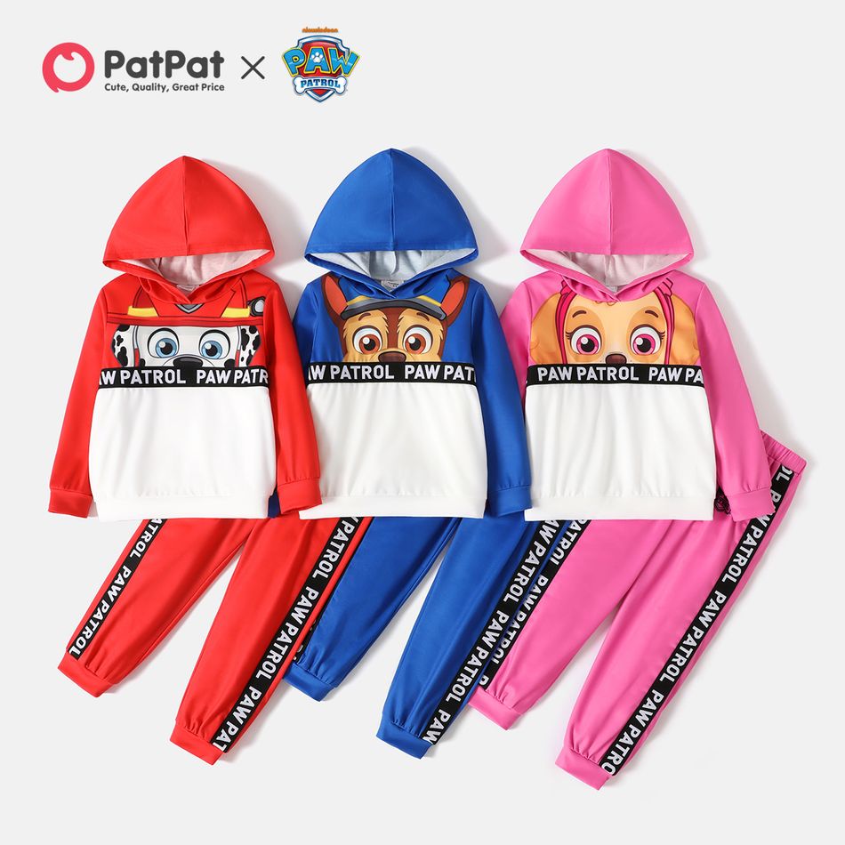 PAW Patrol 2pcs Toddler Boy/Girl Letter Print Colorblock Hoodie Sweatshirt and Pants Set REDWHITE