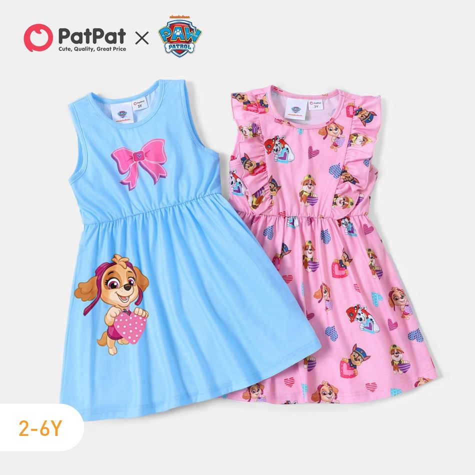 PAW Patrol Toddler Girl Mother's Day Bowknot and Heart Print Tank Dress Blue big image 6