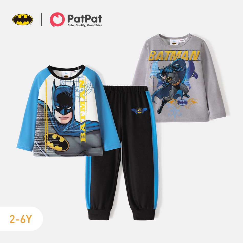 تي شيرت باتمان للأطفال الصغار مطبوع عليه حروف طويلة الأكمام أو بنطلون مطاطي اللون الرمادي big image 2