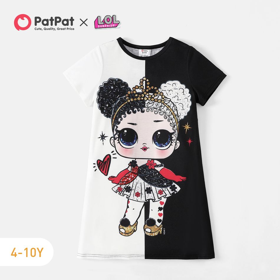 L.O.L. SURPRISE! Kid Girl Colorblock Figure Print Short-sleeve Tee Dress Black