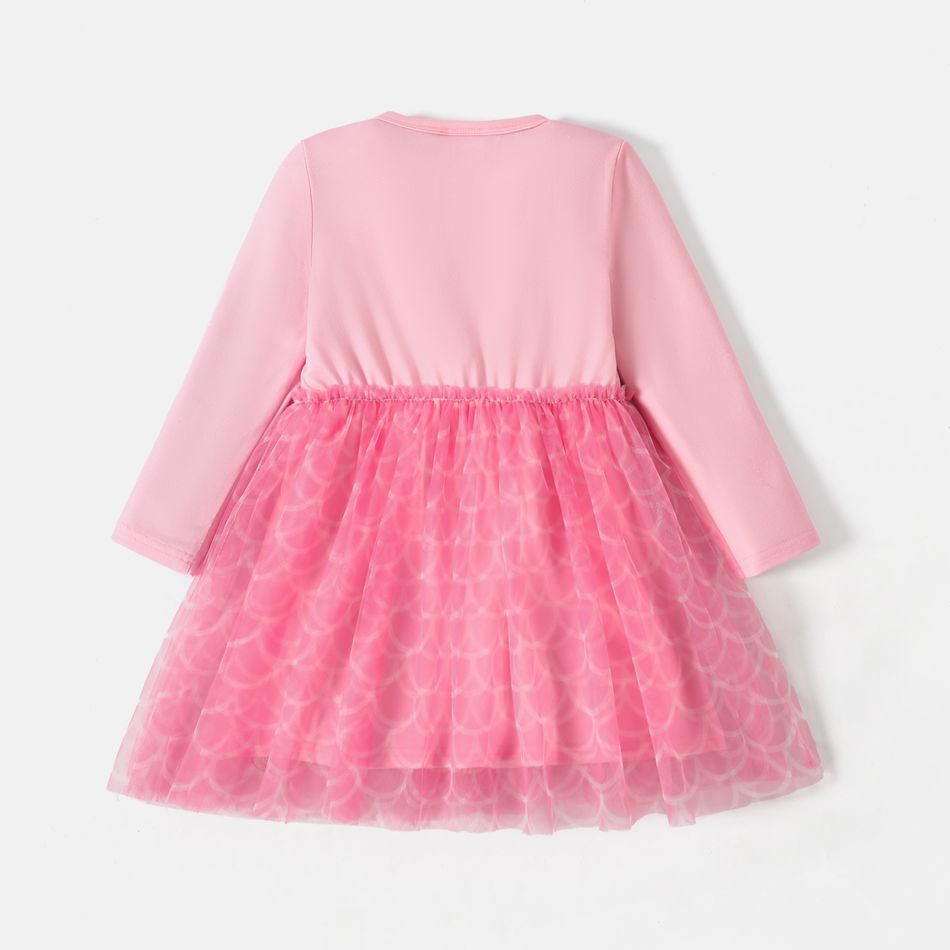 Barbie Toddler Girl Mesh Splice Long-sleeve Dress Pink big image 5