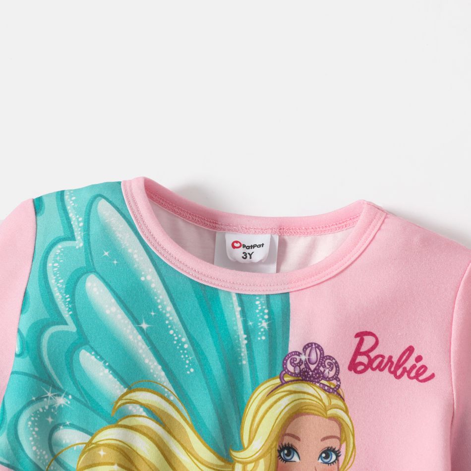 Barbie Toddler Girl Mesh Splice Long-sleeve Dress Pink big image 4