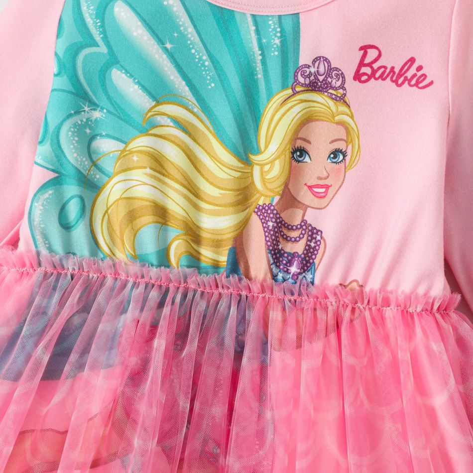 Barbie Toddler Girl Mesh Splice Long-sleeve Dress Pink big image 3