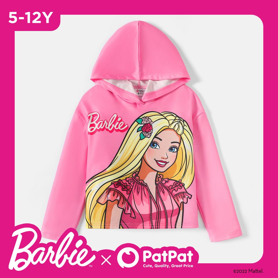 Barbie Kid Girl Big Character Graphic Hooded Sweatshirt Pink