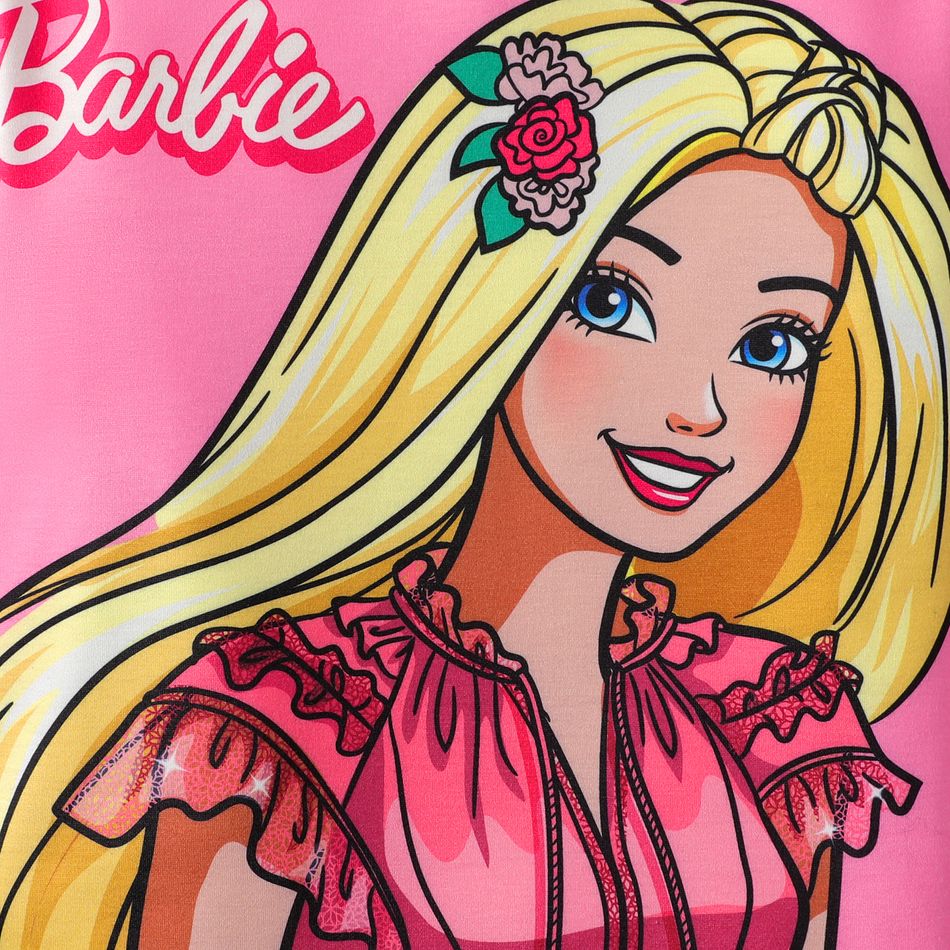 Barbie Kid Girl Big Character Graphic Hooded Sweatshirt Pink big image 2