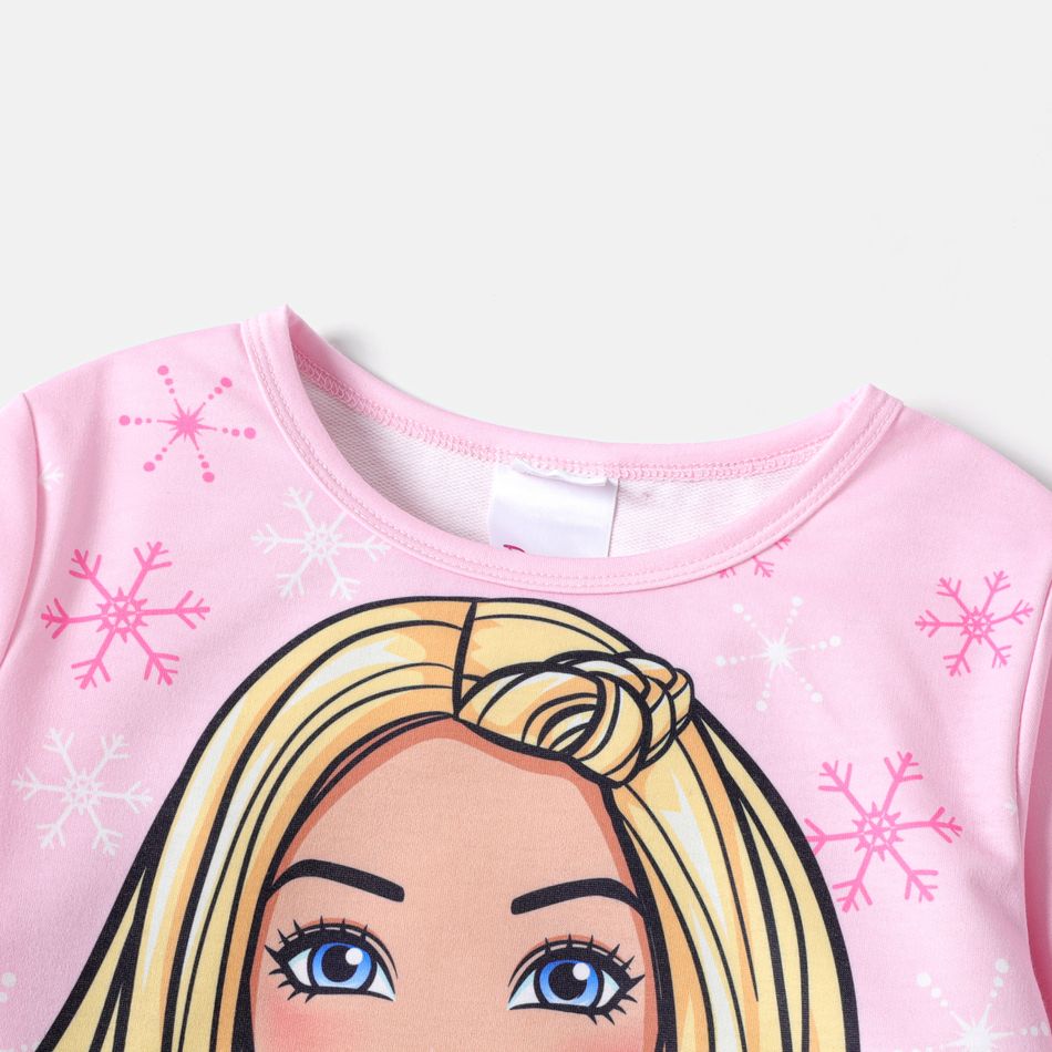Barbie 2pcs Kid Girl Christmas Snowflake Print Sweatshirt and Elasticized Pants Set Pink big image 5