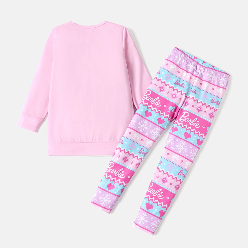 Barbie 2pcs Kid Girl Christmas Snowflake Print Sweatshirt and Elasticized Pants Set Pink