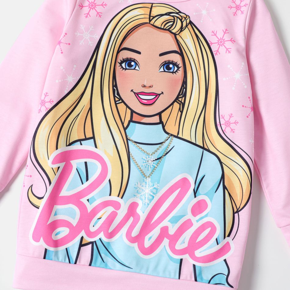 Barbie 2pcs Kid Girl Christmas Snowflake Print Sweatshirt and Elasticized Pants Set Pink big image 3