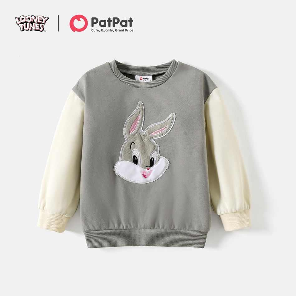 Looney Tunes Toddler Girl/Boy Character Embroidered Colorblock Cotton Sweatshirt Grey big image 1