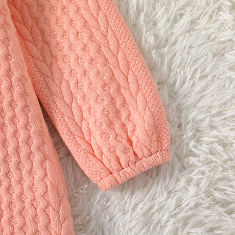 Kid Girl Solid Color Textured Button Design Hooded Sweatshirt Dress Pink