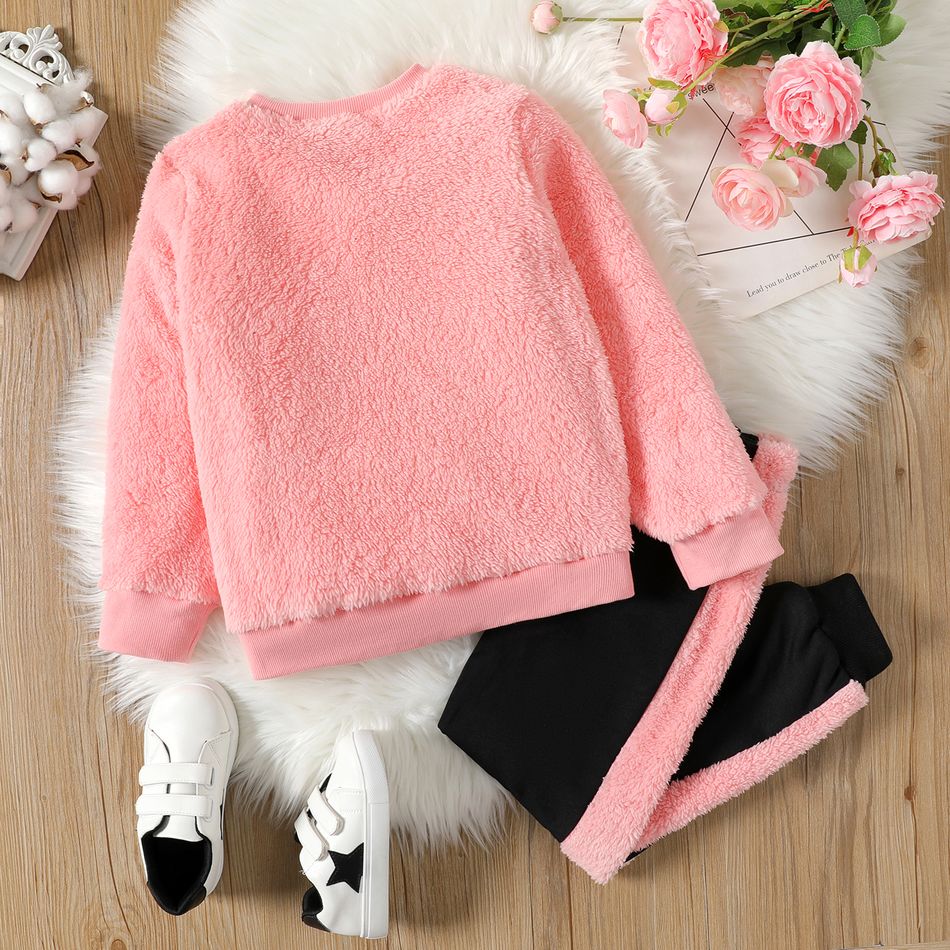 2pcs Kid Girl Star Pattern Sequined Fleece Pink Sweatshirt and Colorblock Pants Set Pink big image 2