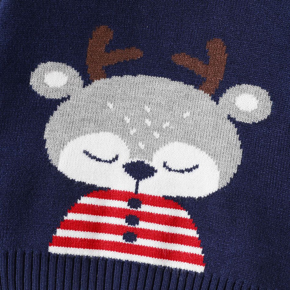 Christmas Baby Boy/Girl Deer Graphic Blue Knitted Pullover Sweater Tibetanblue big image 4