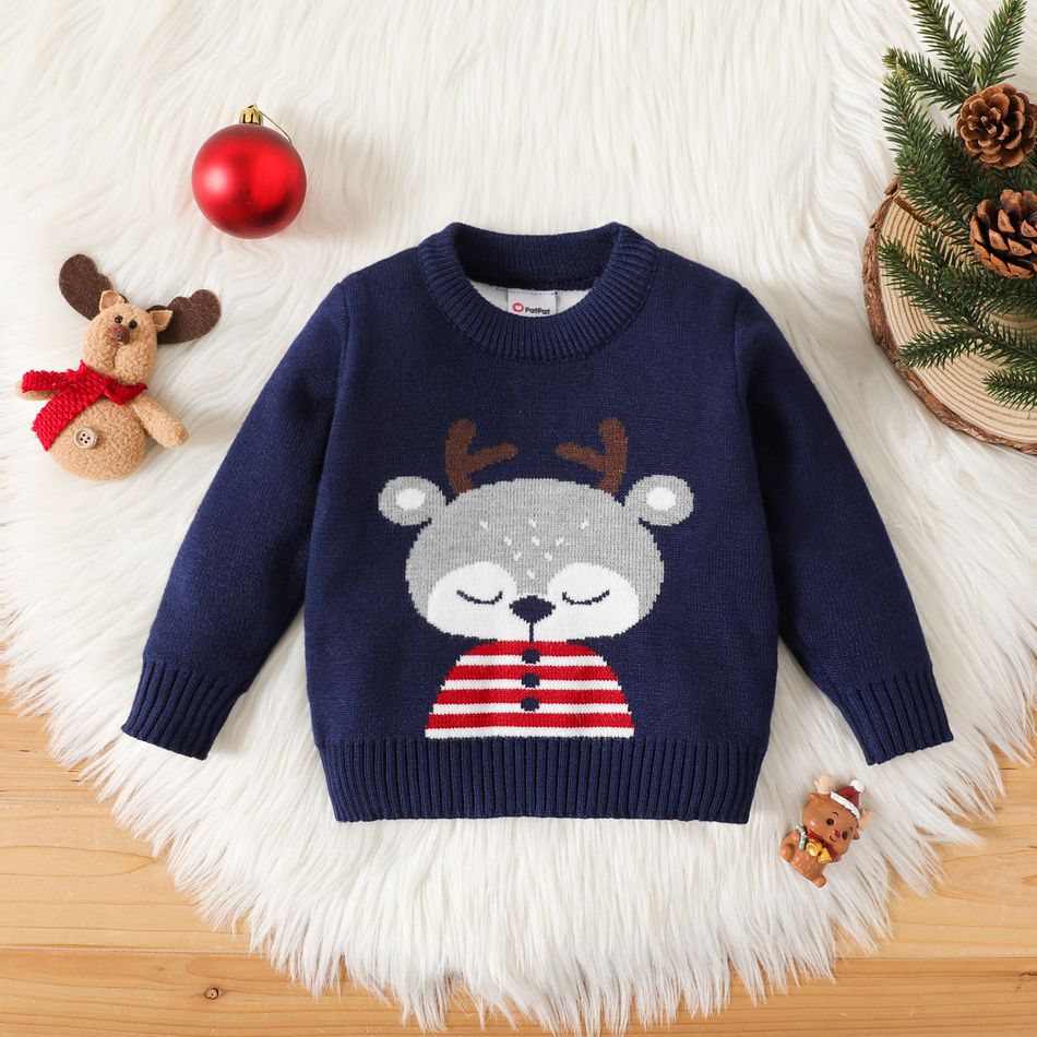Christmas Baby Boy/Girl Deer Graphic Blue Knitted Pullover Sweater Tibetanblue
