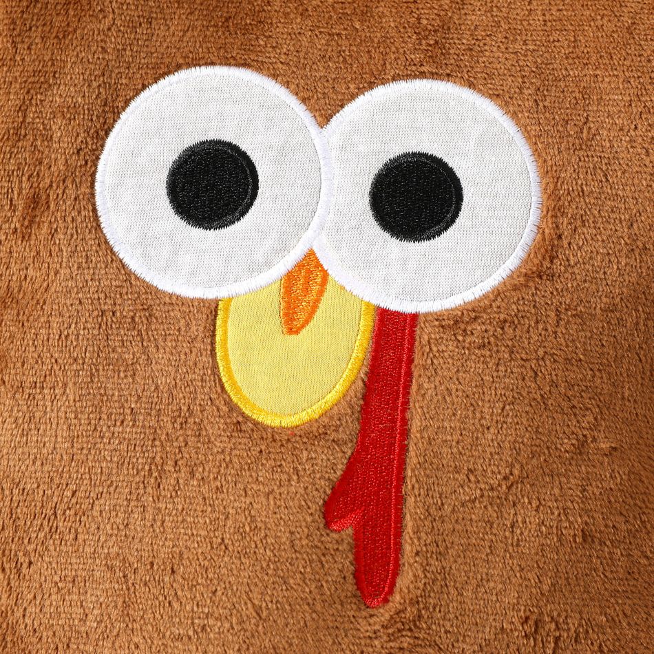 Thanksgiving Day Baby Boy/Girl Turkey Graphic Long-sleeve Fleece Romper Brown big image 5