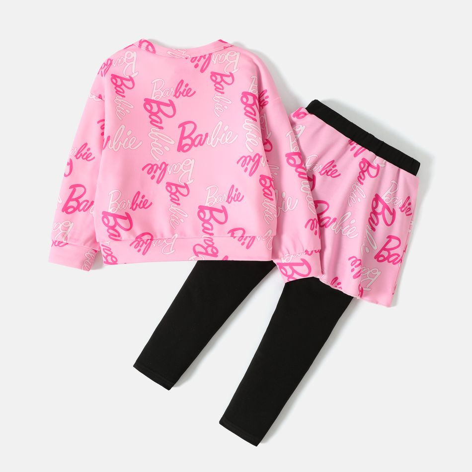 Barbie 2pcs Toddler Girl Allover Print Sweatshirt and Skirt Leggings Set Pink big image 2