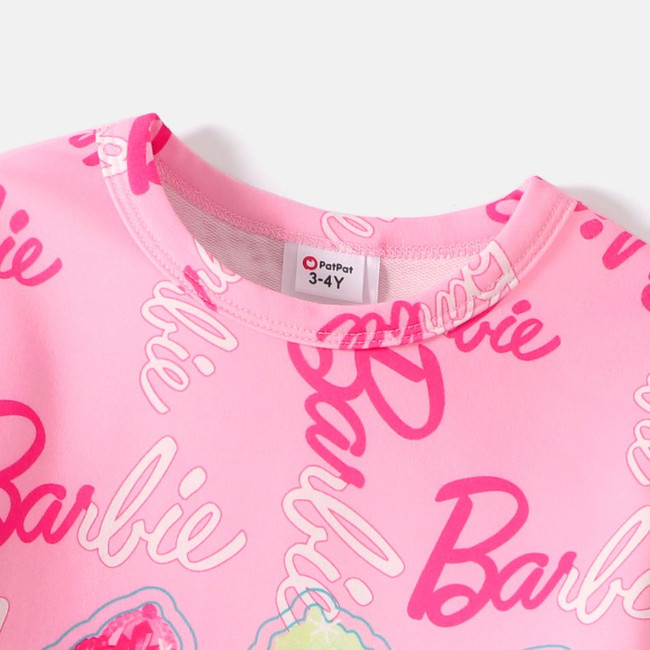 Barbie 2pcs Toddler Girl Allover Print Sweatshirt and Skirt Leggings Set Pink big image 4