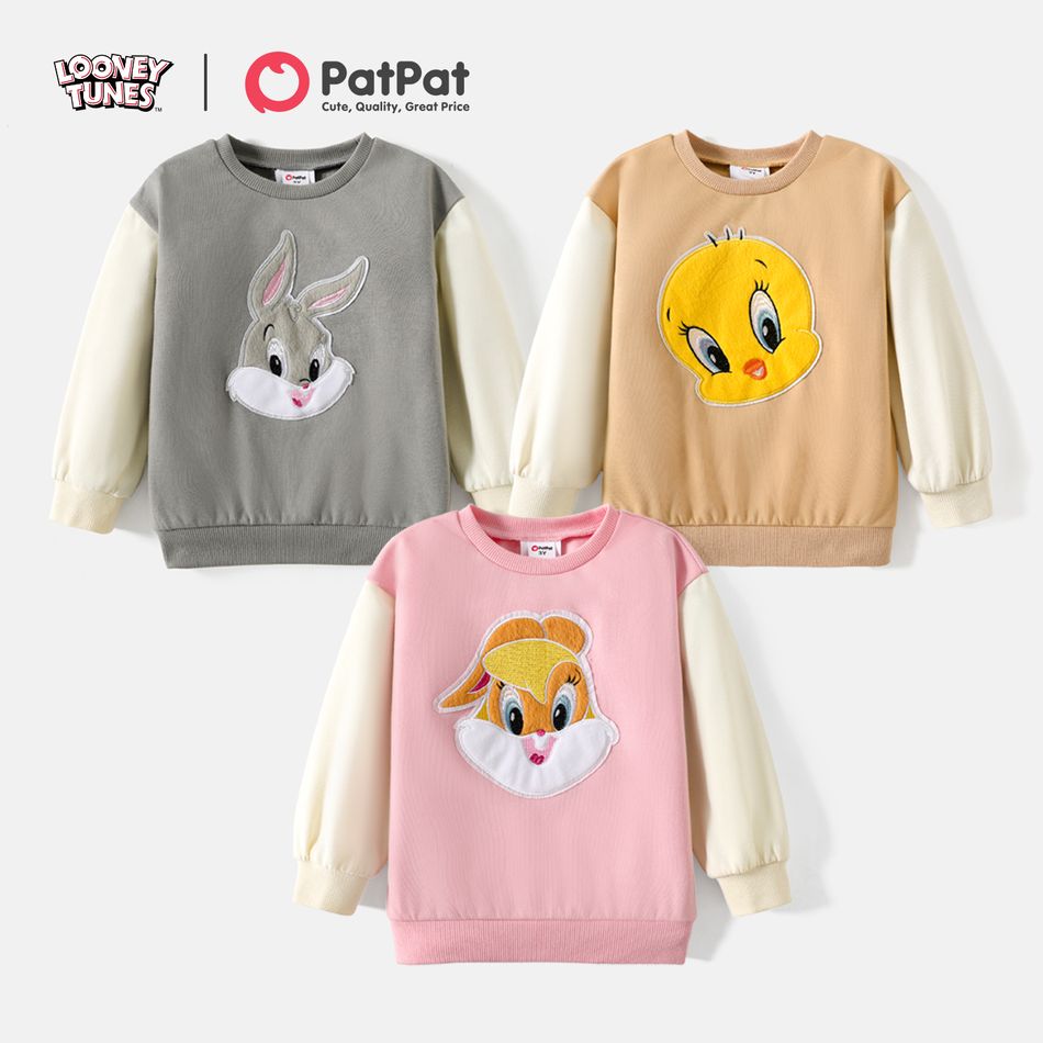 Looney Tunes Toddler Girl/Boy Character Embroidered Colorblock Cotton Sweatshirt Grey big image 2