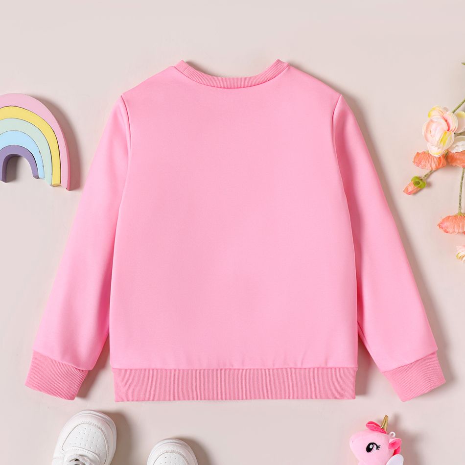 Kid Girl Unicorn Print Fleece Lined Pink Pullover Sweatshirt Pink (fabric upgraded) big image 2