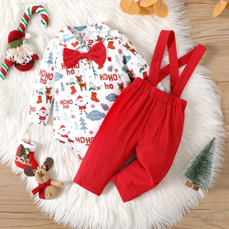 Natal 2 unidades Bebé Menino Lapela Casual Manga comprida Conjunto para bebé Vermelho big image 2