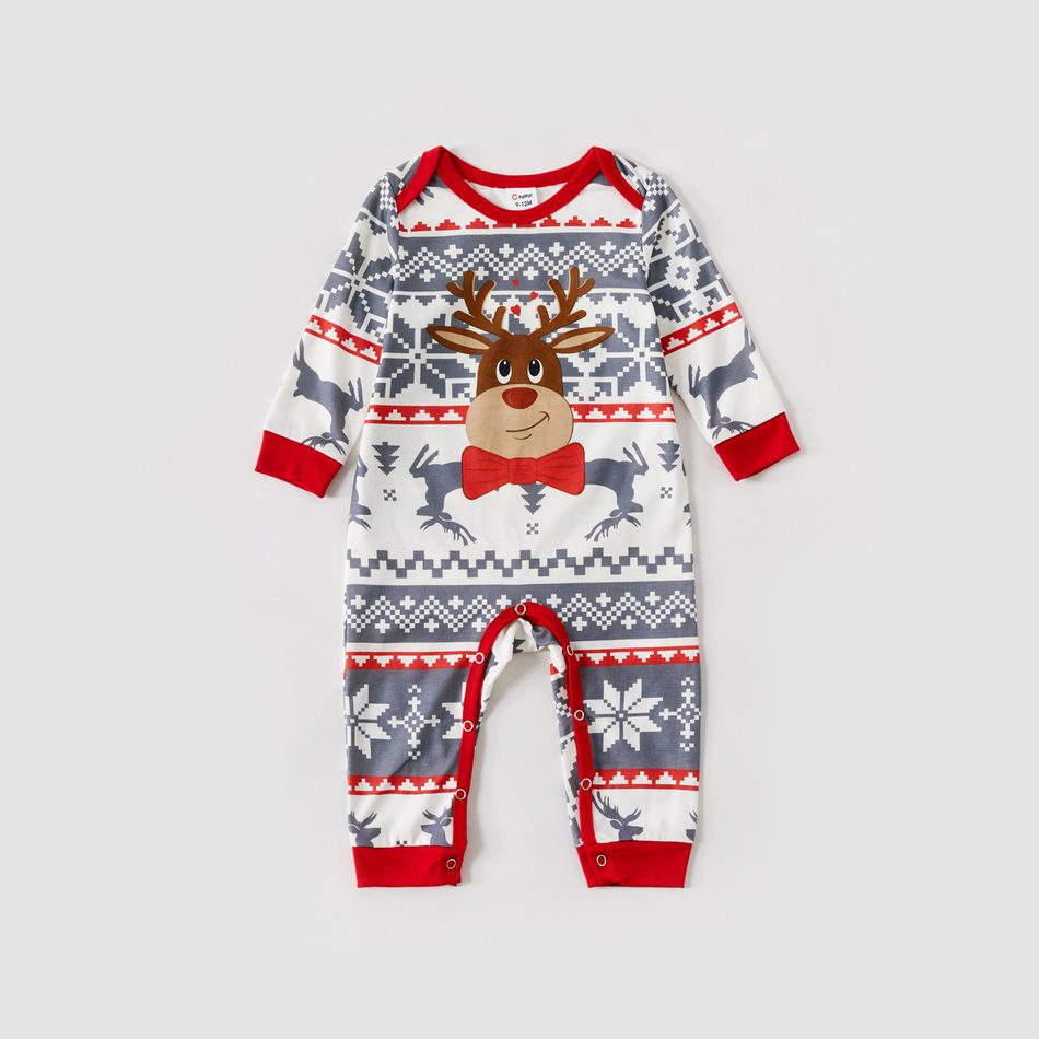 Christmas Family Matching Reindeer Graphic Allover Print Grey Long-sleeve Pajamas Sets (Flame Resistant) Grey big image 15
