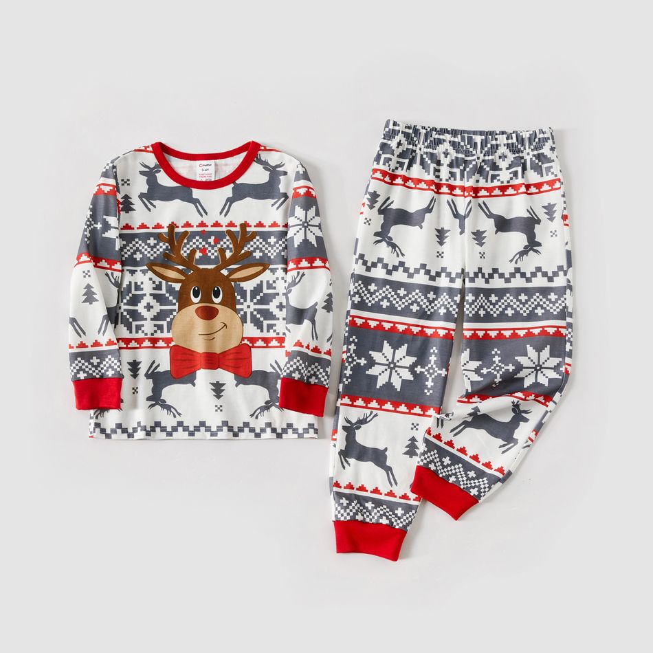 Christmas Family Matching Reindeer Graphic Allover Print Grey Long-sleeve Pajamas Sets (Flame Resistant) Grey big image 14
