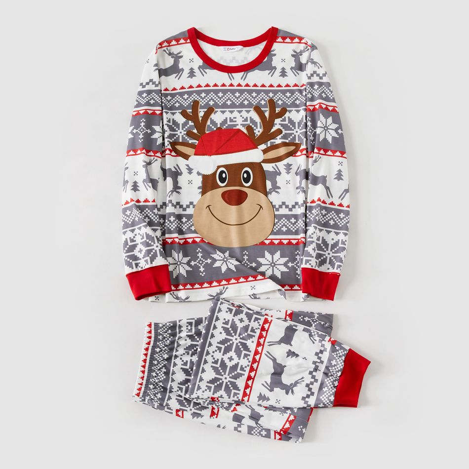 Christmas Family Matching Reindeer Graphic Allover Print Grey Long-sleeve Pajamas Sets (Flame Resistant) Grey big image 13