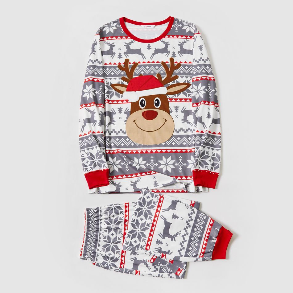 Christmas Family Matching Reindeer Graphic Allover Print Grey Long-sleeve Pajamas Sets (Flame Resistant) Grey big image 7