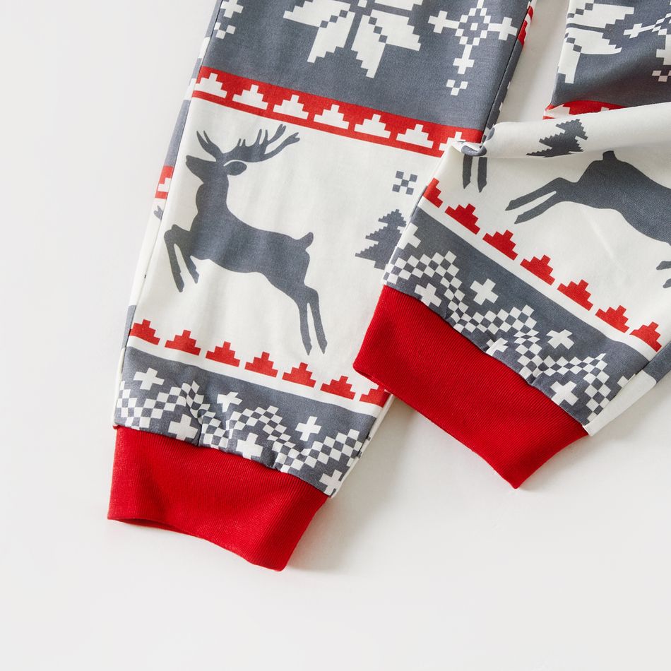 Christmas Family Matching Reindeer Graphic Allover Print Grey Long-sleeve Pajamas Sets (Flame Resistant) Grey big image 12