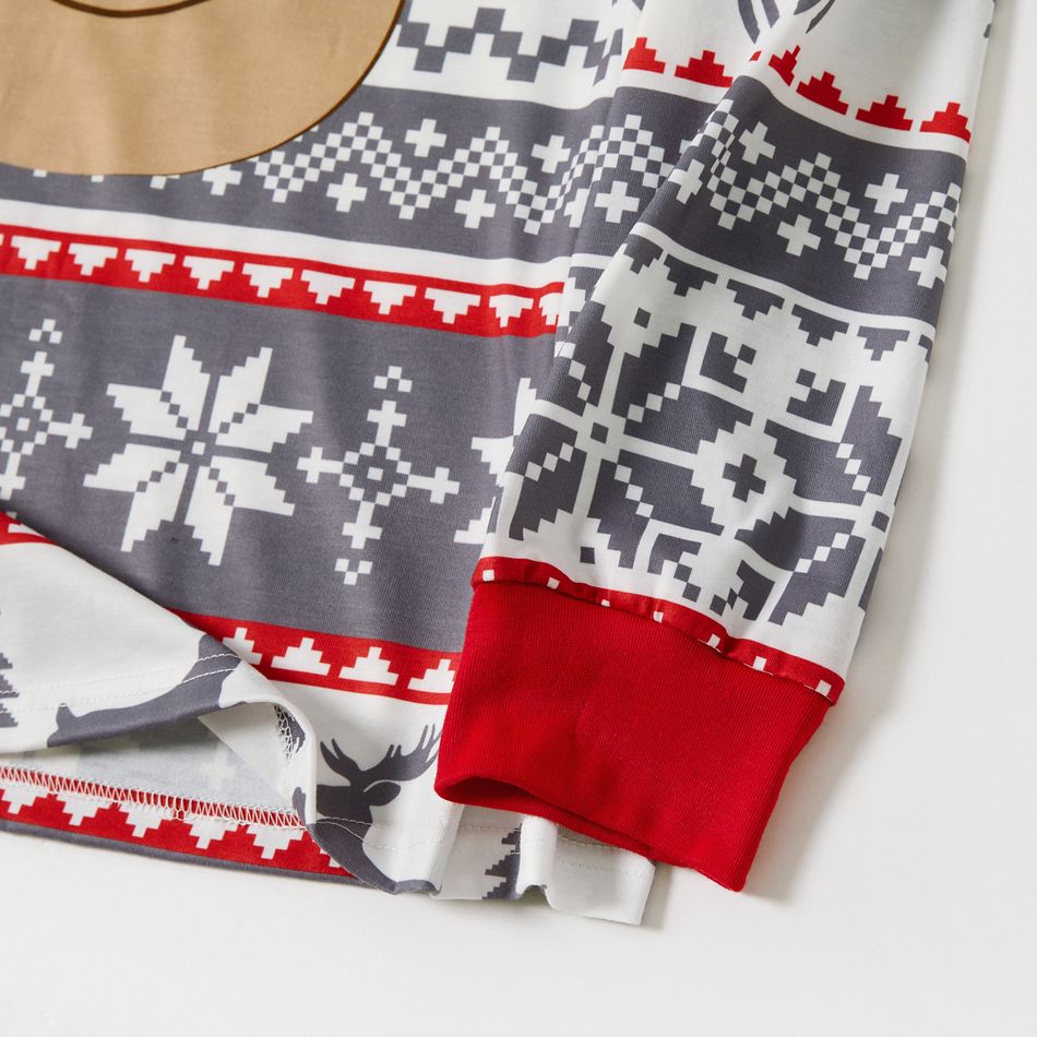Christmas Family Matching Reindeer Graphic Allover Print Grey Long-sleeve Pajamas Sets (Flame Resistant) Grey big image 10