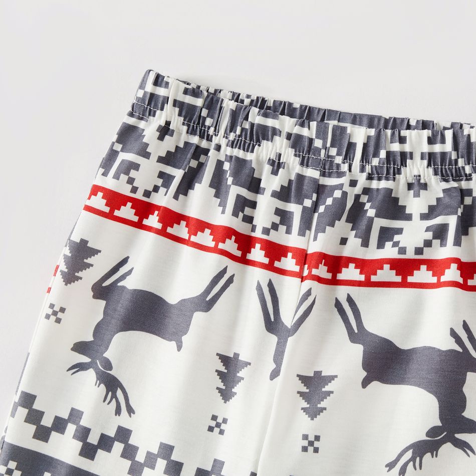 Christmas Family Matching Reindeer Graphic Allover Print Grey Long-sleeve Pajamas Sets (Flame Resistant) Grey big image 11