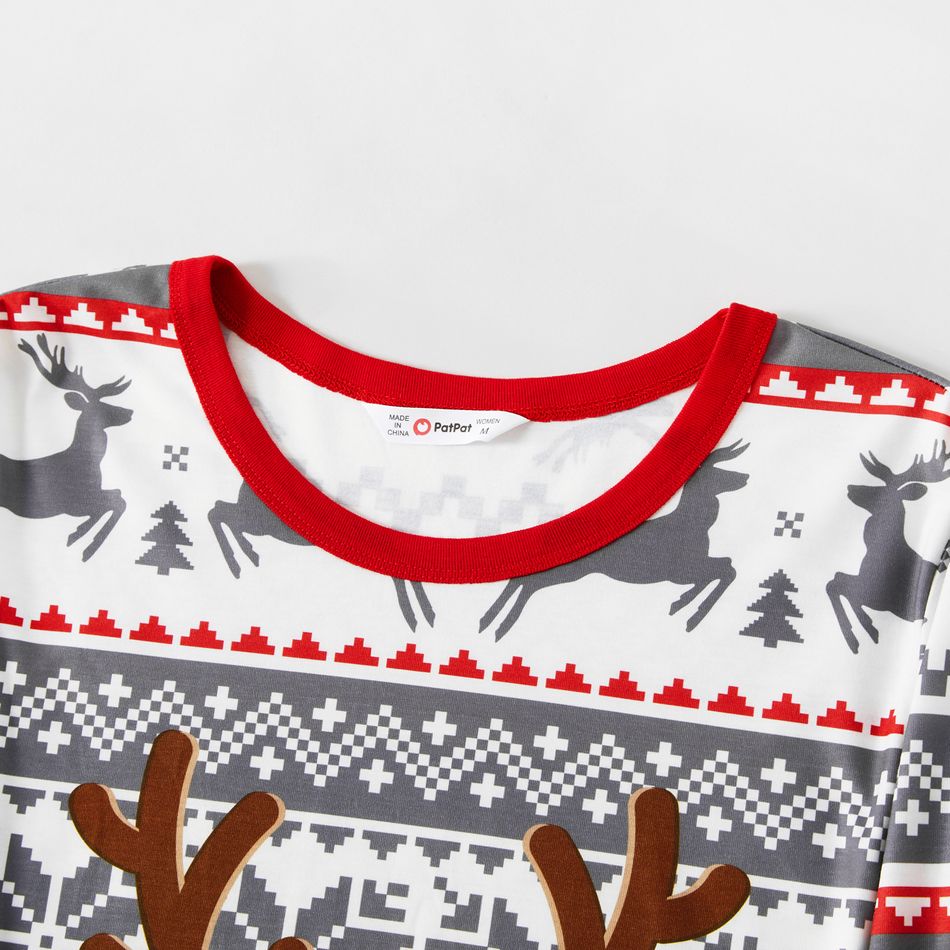 Christmas Family Matching Reindeer Graphic Allover Print Grey Long-sleeve Pajamas Sets (Flame Resistant) Grey big image 8