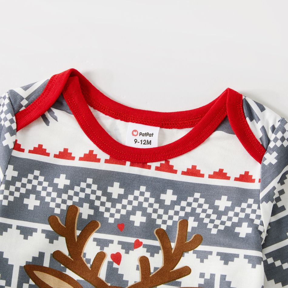 Christmas Family Matching Reindeer Graphic Allover Print Grey Long-sleeve Pajamas Sets (Flame Resistant) Grey big image 16